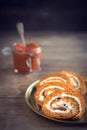 Homemade Ajvar rolls with cheese and ham