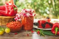 Homemade Ajvar served in jar and bowl