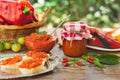 Homemade Ajvar spread on bread Royalty Free Stock Photo