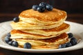 Homemade american blueberry pancakes . Healthy morning breakfast. rustic style Royalty Free Stock Photo