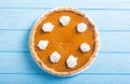 Homemade american traditional pumpkin pie Autumn food background