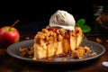 Homemade apple crumble dessert display.