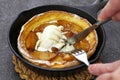 Homemade apple dutch baby pancake with ice cream Royalty Free Stock Photo