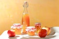 Homemade apple jelly jars juice bottle Royalty Free Stock Photo