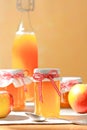 Homemade apple jelly juice jars bottle Royalty Free Stock Photo