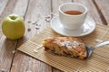 Homemade apple pie with cinnamon and cup of tea Royalty Free Stock Photo