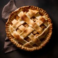 Homemade apple pie on dark background. Top view. Square image.