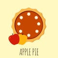 Homemade apple pie. Flat vector illustration isolated on the background. Pie with cream.