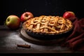 homemade apple pie, with a golden-brown crust and a luscious filling of freshly sliced apples, baked to perfection. Royalty Free Stock Photo