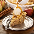 Homemade apple pie slice with vanilla ice cream Royalty Free Stock Photo