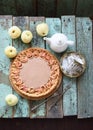 Homemade apple rose pie with cream filling served with tea and r Royalty Free Stock Photo