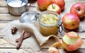 Homemade apple sauce in a glass jar Royalty Free Stock Photo