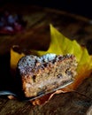 Homemade apple and sultana cake, cut and served with the filling visible.