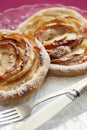 Apple tartlets, puff pastry. Apple pie. Closeup. Homemade bakery.