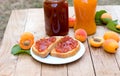 Homemade apricot jam marmalade on bread, delicios and healthy breakfast Royalty Free Stock Photo