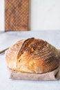Homemade artisanal sourdough rye flour bread. Healthy home baking concept