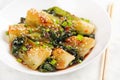 Homemade asian sauteed soy bok choy with sesame seeds. Stir fry pak choi. Royalty Free Stock Photo