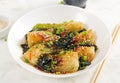 Homemade asian sauteed soy bok choy with sesame seeds. Stir fry pak choi. Royalty Free Stock Photo