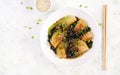 Homemade asian sauteed soy bok choy with sesame seeds. Stir fry pak choi. Royalty Free Stock Photo