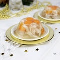 Aspic jellied meat with vegetables. Royalty Free Stock Photo