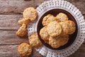 Homemade Australian ANZAC biscuits close up on a plate. horizontal top view