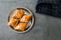 Homemade Azerbajian Baklava with Walnut in Silver Plate / Pakhlava / Baklawa.