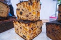 Homemade baked bread with fruit. Cut into large pieces. Homemakers' Market