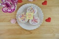 Delicious cakes with a note for happy mothers day Royalty Free Stock Photo