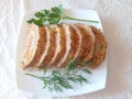 Homemade baked meatloaf with carrots and onions