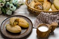 Homemade baked pasties with cabbage and sweet buns with sugar and cinnamon Royalty Free Stock Photo