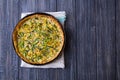 Homemade baked zucchini quiche lorraine with eggs, milk and caraway