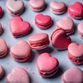 Homemade bakery for strawberry creamy macaroons heart shape. Macarons french cookies on valentine day