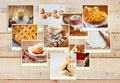 Homemade baking collage with cookies, fresh bread, apple pie and muffins over wooden background Royalty Free Stock Photo