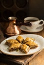 Homemade baklava with nuts and honey Royalty Free Stock Photo