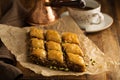 Homemade baklava with nuts and honey Royalty Free Stock Photo