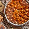 Homemade Baklava in a Round Metal Tray Royalty Free Stock Photo