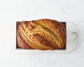 Homemade Banana bread. Baked cake in pan loaf. Step by step recipe. Step 12 Royalty Free Stock Photo