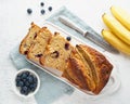 Homemade Banana bread. Baked cake. Step by step recipe. Step 13. Top view Royalty Free Stock Photo