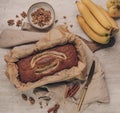 Homemade banana bread in baking tray Royalty Free Stock Photo