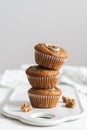 Homemade banana muffins with walnut on white background Royalty Free Stock Photo