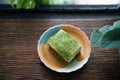 Homemade Banoffee pie with matcha green tea, made from bananas,