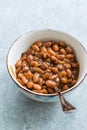 Homemade Barbecue Baked Beans in Porcelain Bowl Royalty Free Stock Photo