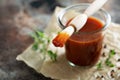 Homemade barbeque sauce in a jar Royalty Free Stock Photo