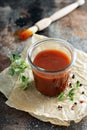 Homemade barbeque sauce in a jar Royalty Free Stock Photo