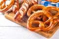 Homemade bavarian pretzels on kitchen table