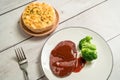 Grilled Beef Steak on the wooden table Royalty Free Stock Photo