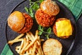 Sloppy Joe sandwiches with french Fries, top view Royalty Free Stock Photo