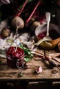 Homemade beet ketchup in a glass jar. Rustic style Royalty Free Stock Photo