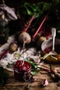 Homemade beet ketchup in a glass jar. Rustic style Royalty Free Stock Photo