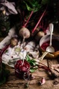 Homemade beet ketchup in a glass jar. Rustic style Royalty Free Stock Photo